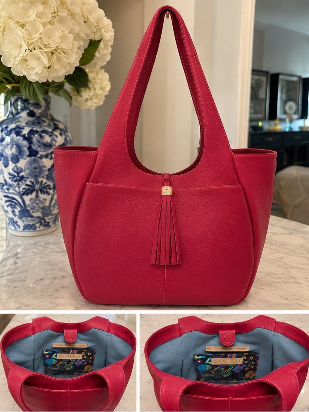 Consuela Women's Pink Tassel Leather Tote Bag